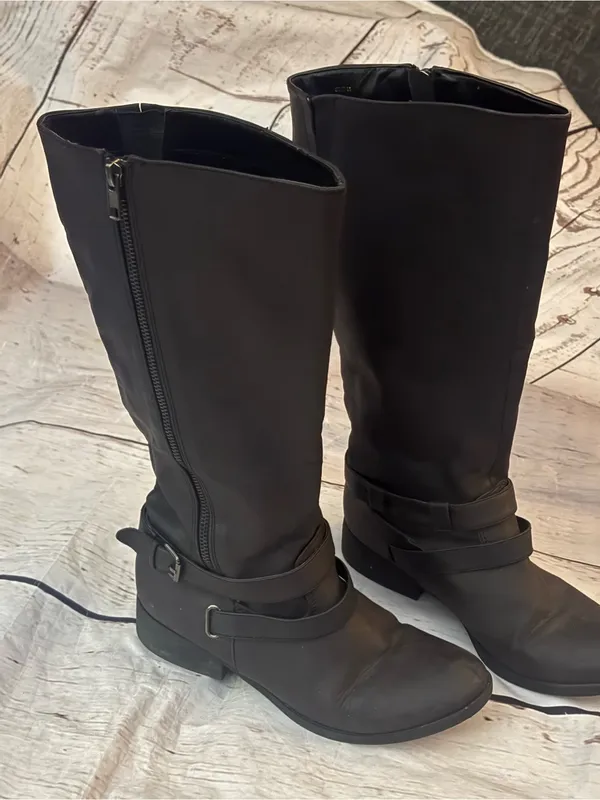 Charlotte Russe Women’s Black Riding Boots with Buckle Detail side zip 7 - Image 3