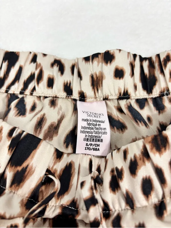 Victoria's Secret Leopard-Print Satin Pants in Cream, Brown, Black Size S - Image 3