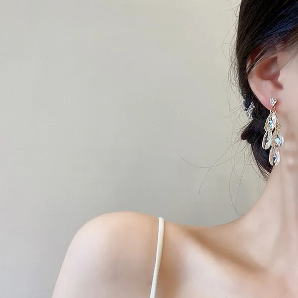 Women's Crystal Teardrop Drop Dangle Earrings White - Image 5