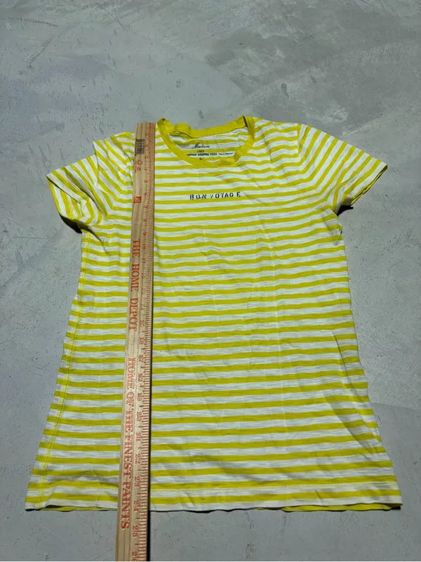 J. Crew vintage graphic tees Yellow Stripe 'Bon Voyage' Tee medium cotton - Image 3