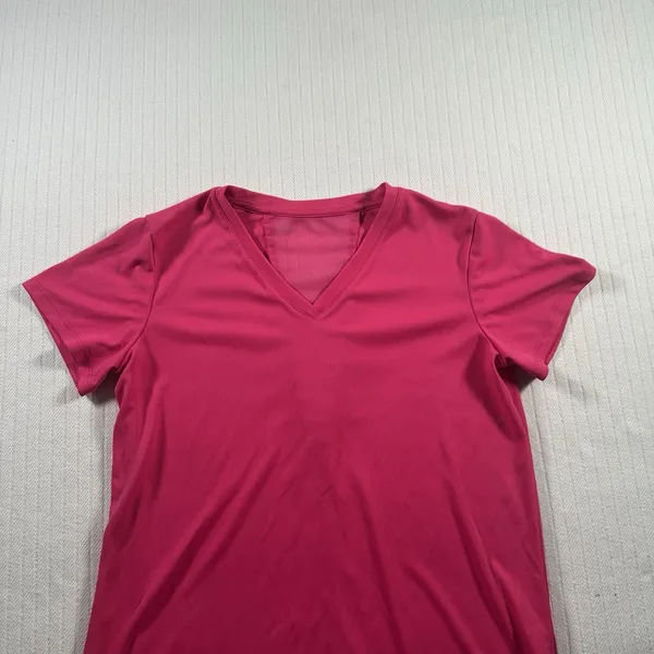 WOMEN'S PINK ACTIVEWEAR SHIRT Size Small V-Neck Open Split Back Workout Top Gym - Image 2