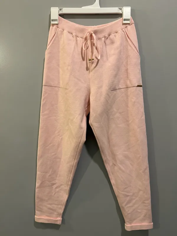 Anselmi Drawstring Waist Knit Pants With Italian Hem Light Pink - Image 4