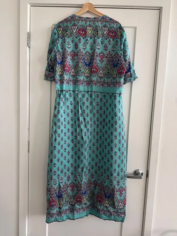 Button Down Short Sleeve County Dress Green Size XXL - Image 6
