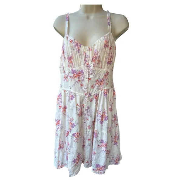 And Now This Women’s Floral Sweetheart Mini Dress Medium Cottagecore Linen Blend - Image 2