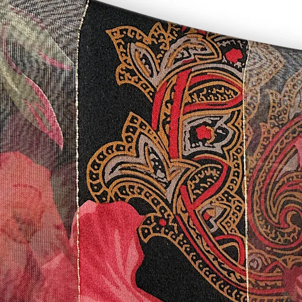 VINTAGE Ralph Lauren Silk Sheer Black w/ Red Floral & Gold Thread 54 X 11" Scarf - Image 7