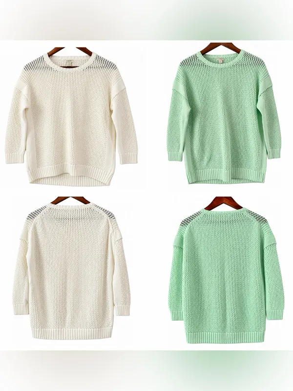 Set of 2 J.Crew Womens M Open Knit Sweaters Mint Green Ivory Cotton NWOT - Image 2