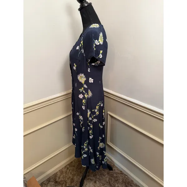Free People Lost In You Floral Midi Dress Navy Blue High-Low Boho Button Front - Image 5