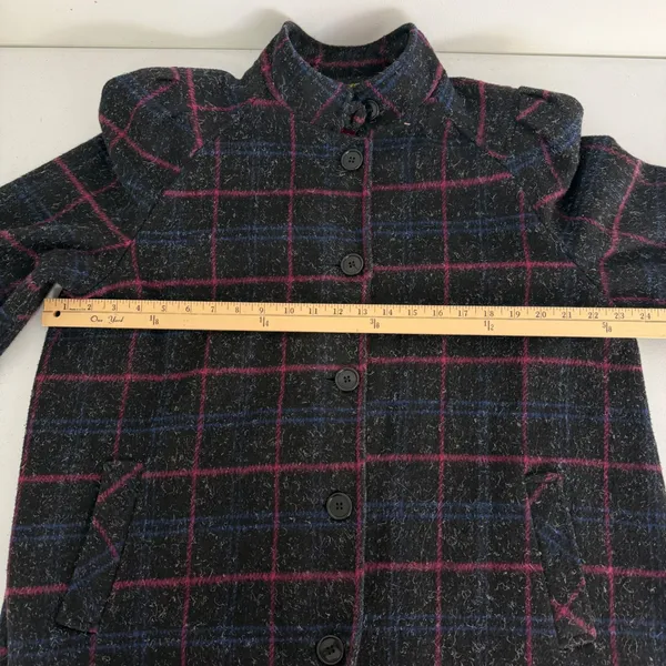 Vintage Plaid Maxi Coat Wool Blend Mock Neck Pink Blue Gray Womens Large‎ Mexico - Image 10