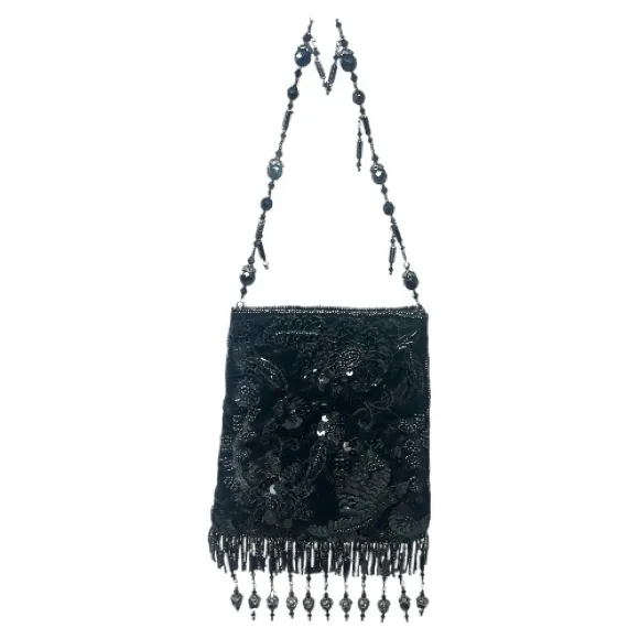 Todd Anthony Black Beaded Sequin Evening Bag‎ Vintage Flapper Purse - Image 2