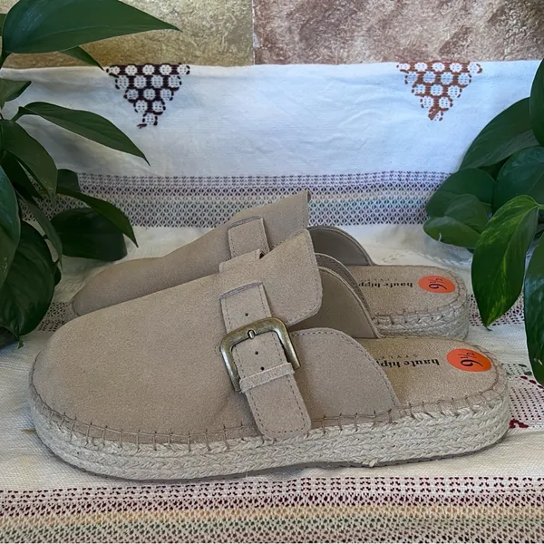 NEW Haute Hippie Aria 100% Suede Buckle Espadrille Tan Slip-On Mule Clogs US 9.5 - Image 6