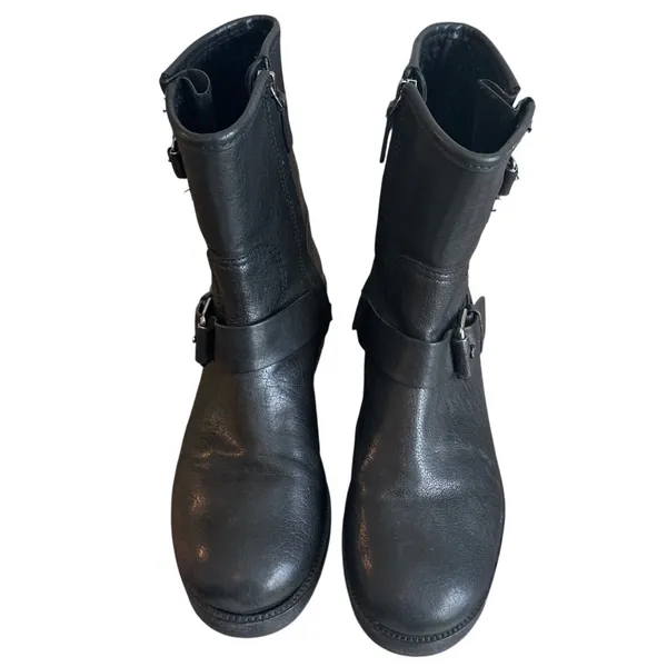 Tory Burch Chrystie Moto Boots Black Leather Buckle Lug Sole 8.5 - Image 2