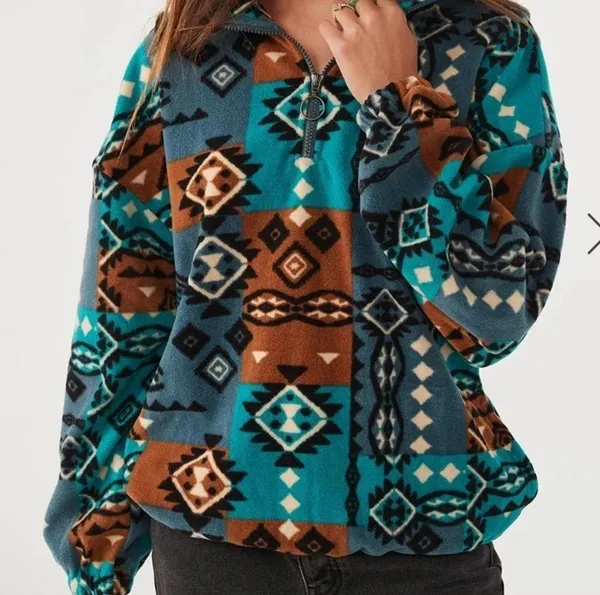 O'Neill Sierra pullover Sherpa blue green western xs NEW pullover fleece popover - Image 3
