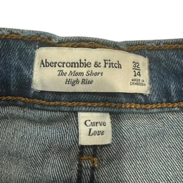 Abercrombie & Fitch High Rise Curve Love The Mom Short in Blue Wash, Size 14/32 - Image 2