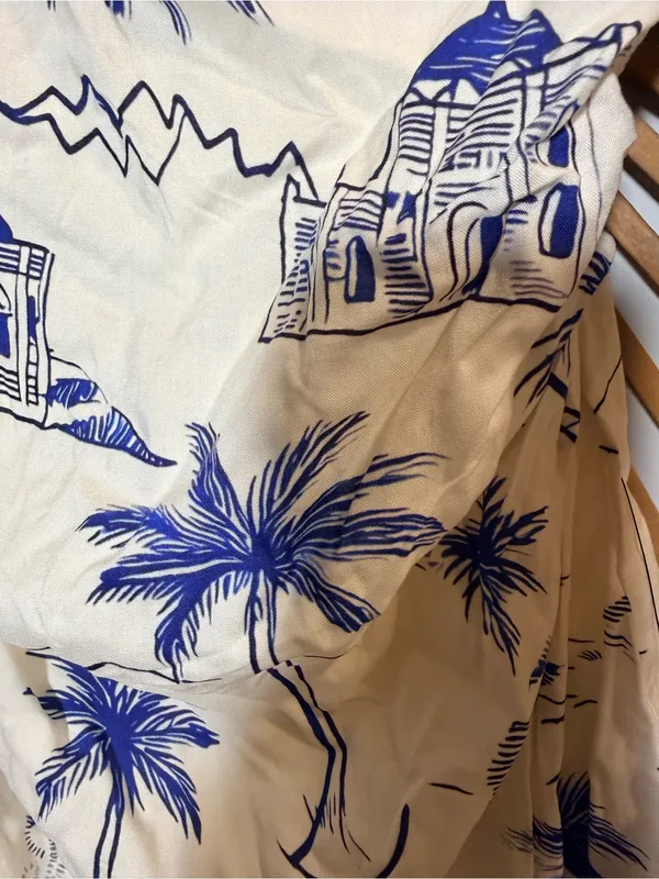Lulus Inina Ivory & Blue Print Asymm Halter Printed Mini Dress Vacation Resort Beach - Image 7
