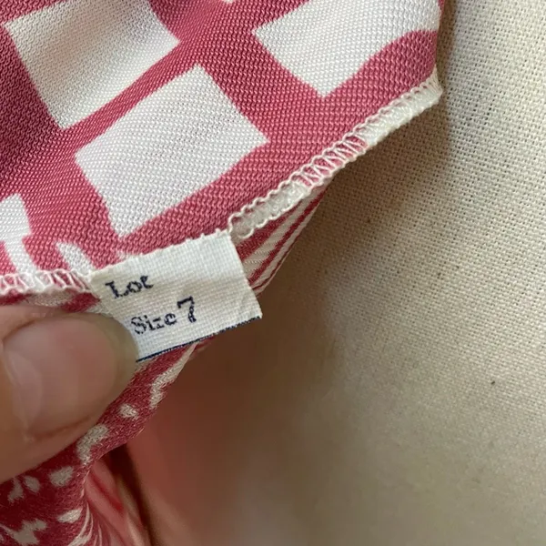 Vintage 70s Mauve Pink White Retro Print Shift Dress Scarf XS S - Image 11
