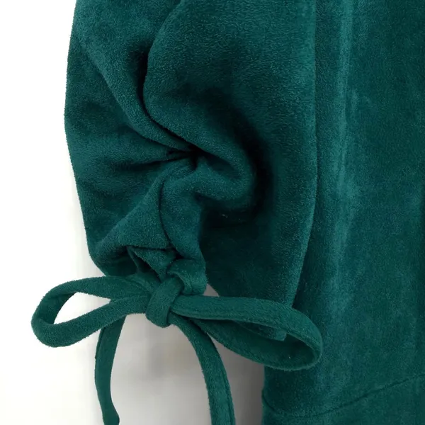 Sugar + Lips Faux Suede Mini Homecoming Dress‎ Women M Teal Ruched Boho Holiday - Image 8