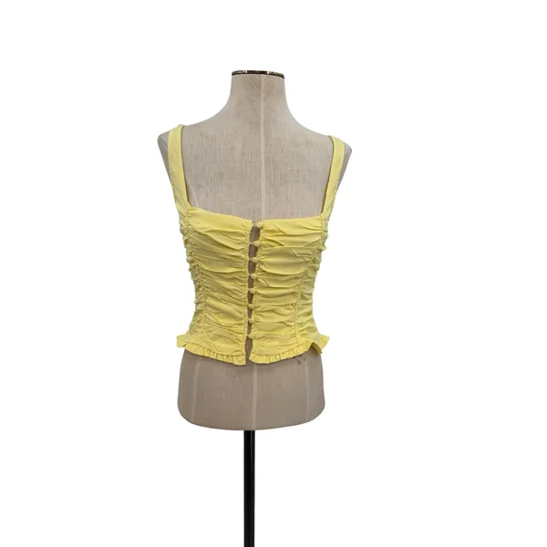 White Fox Bare With Me Bustier Top‎ Lemon Yellow Ruched Corset Tank Size Medium - Image 3