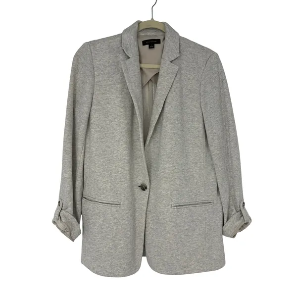 Ann Taylor Knit Blazer Jacket Gray Heather Cotton One Button Roll Tab Sleeve 6 - Image 2