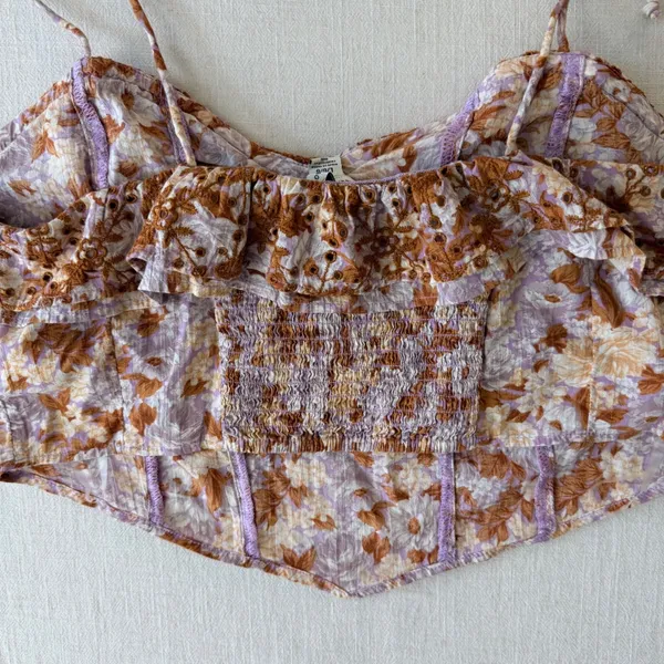 American Eagle Floral Eyelet Ruffle Corset Top Womens Large Lavender Brown NWT - Image 9
