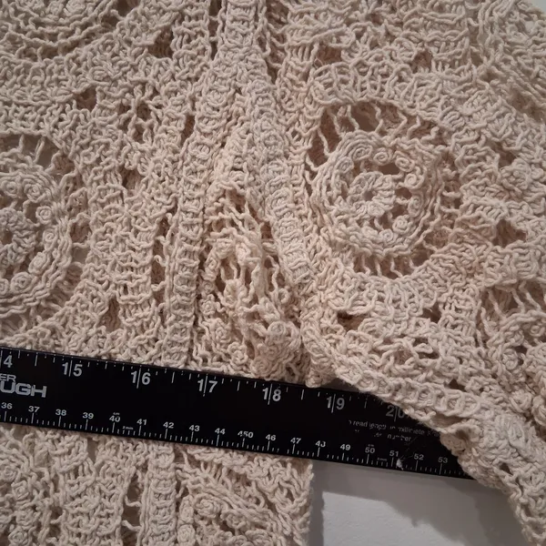 Solitaire Crochet Ruffle Peplum Top Beige Boho Cottage Festival Hippie size XL - Image 7