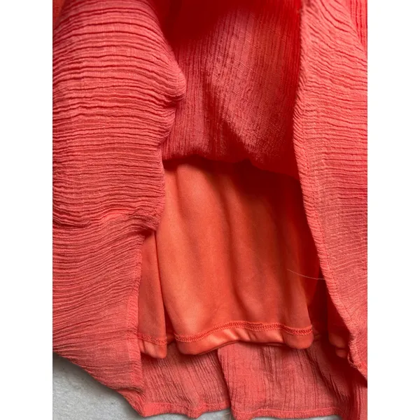 Indigo Rose Women Coral Pink Crinkle Gauze Ruffle Sleeve Shift Dress XL - Image 4