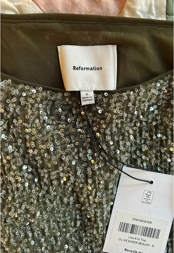 Olive green, sequin, Reformation tank - Image 3