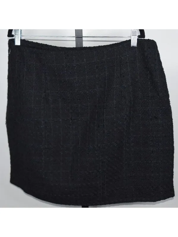 Nine West Black Tweed Boucle Mini Skirt XL Gold Button Zip Career Chic - Image 2