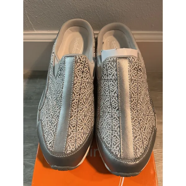 Easy Spirit women's size 10 M Gray silver glitter mules slip-on shoes - Image 2