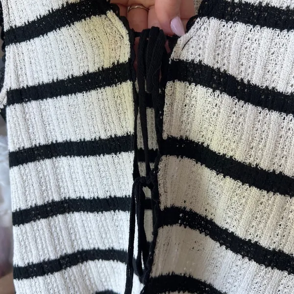 Mango knit set tie front top pants striped white black cream sleeveless long - Image 4