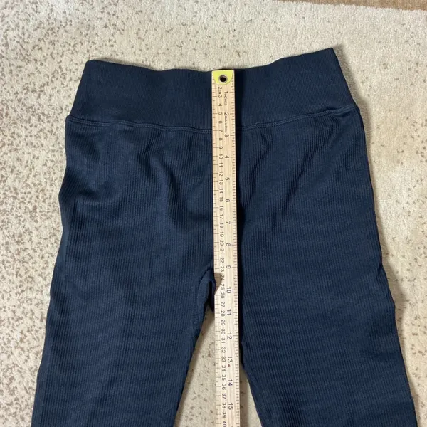 OQQ Ribbed Crossover V-Waist Legging Women L Black Yoga Activewear Seamless High - Image 3