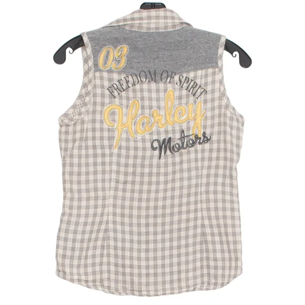 Harley Davidson Top Rustic Grunge Country Biker Western Pearl Snap Gingham XS - Image 6