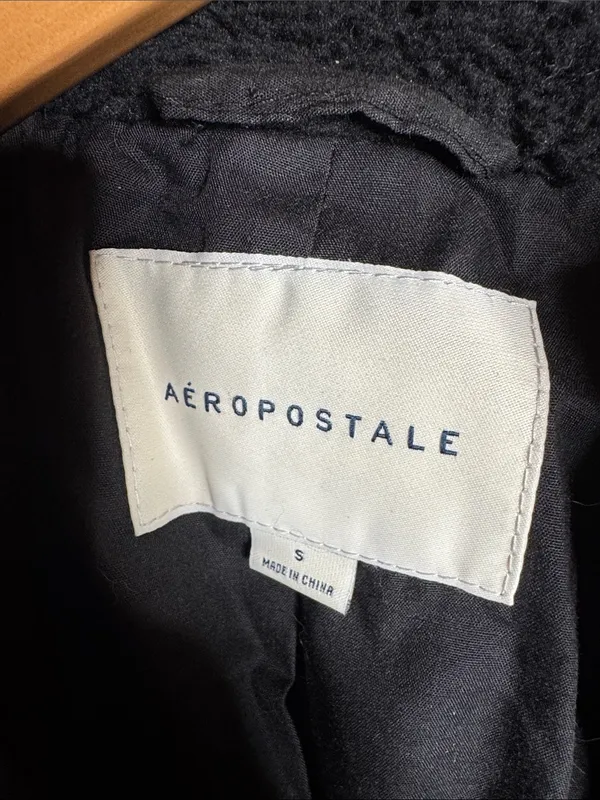 Aeropostale Black Faux Fur Sherpa Bomber Jacket Hooded Cozy Size Small - Image 5
