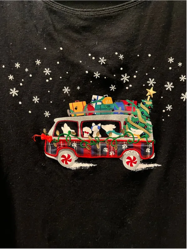 Karen Scott Christmas Top Large L Black Long Sleeve Dog Van Whimsical Snowflakes - Image 6