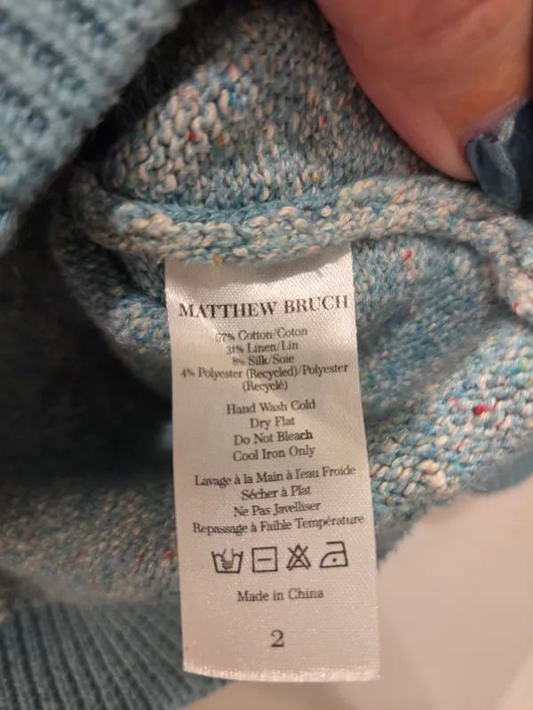 MATTHEW BRUCH Tweed Knit Cropped Cardigan in Seafoam / Light Blue - Size 2 / M - Image 6