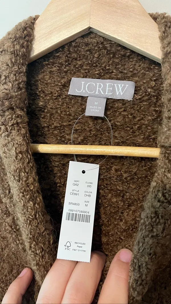 NWT J.Crew Brown Fuzzy Boucle Mock Neck Sweater Size Medium Wool Alpaca - Image 4