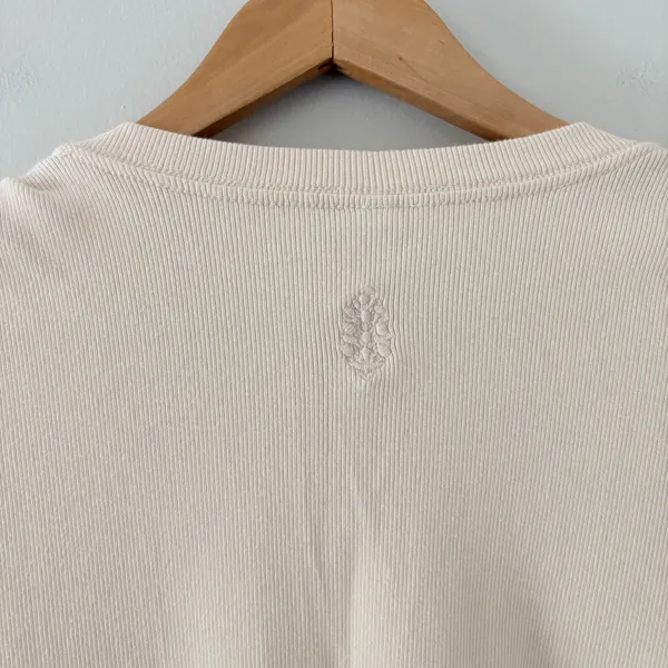 Free People Flow State Henley Top FP Movement XS Beige Ruched Sleeve Ribbed Knit - Image 5