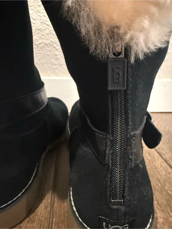 UGG Nessa Black Suede Shearling-Trim Buckle Mid-Calf Boots Size‎ 5 - Image 7