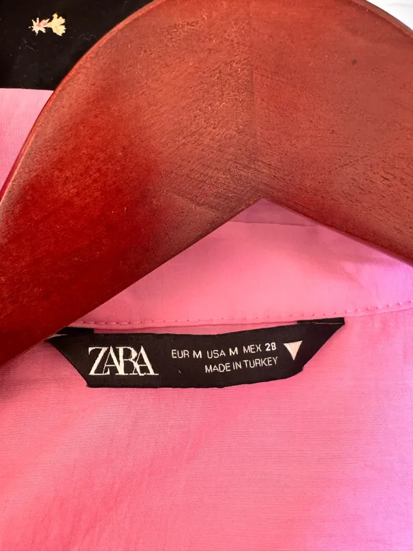 Zara Barbie Pink Draped Long Sleeve Dress Deep Vneck Collared M - Image 7