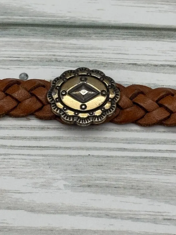 Vintage Brighton Southwestern Western Concho Braided Brown Leather Bracelet 9" - Image 6