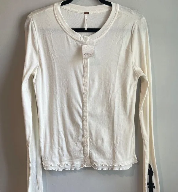 Free People Long Time Love Top, White/Black, Large - NWT - Image 3