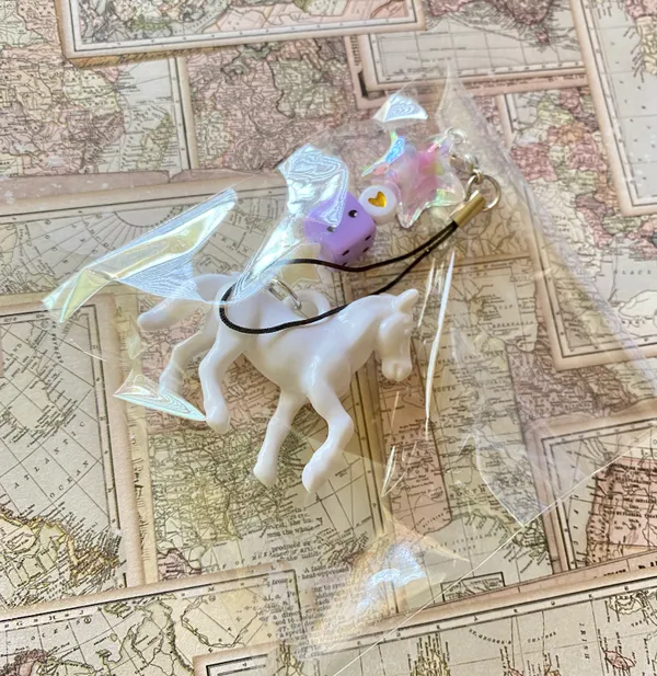 Handmade Kawaii retro y2k whimsical white horse mix beads phone strap/keychain/bag charm/display🌈⭐️🤍 - Image 4