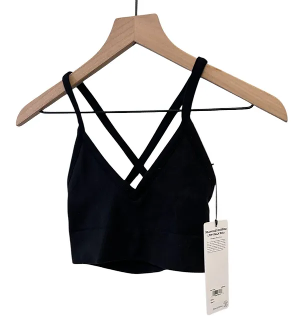 Alo Seamless Ribbed Low Back BLACK Bra S SOLD OUT NWT - Image 4