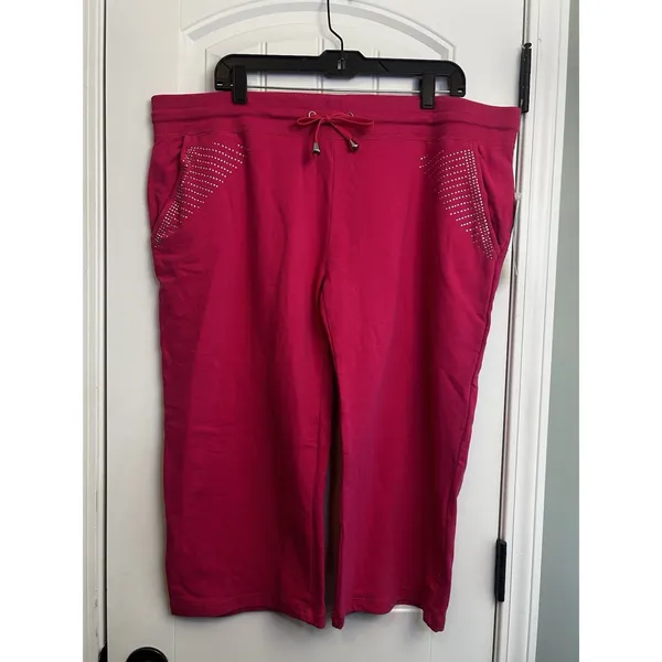 Active USA NYL New York Laundry Pink Rhinestone Capri Lounge Pants 2X NWT Plus Size - Image 2