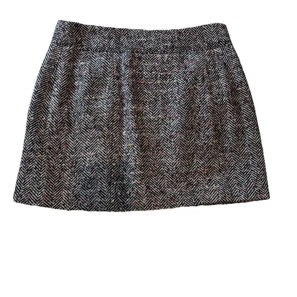 Loft Wool Blend Y2K Button Front Tweed Harringbone Dark Academia Mini Skirt 8 - Image 2