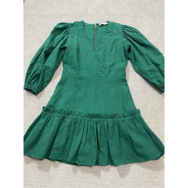 Karlie Emerald V-Neck Ruffle Mini Dress Size S 90% Ramie 10% Cotton 100% Rayón - Image 13