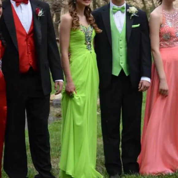 Lime Green Rhinestone Prom Dress - Image 10