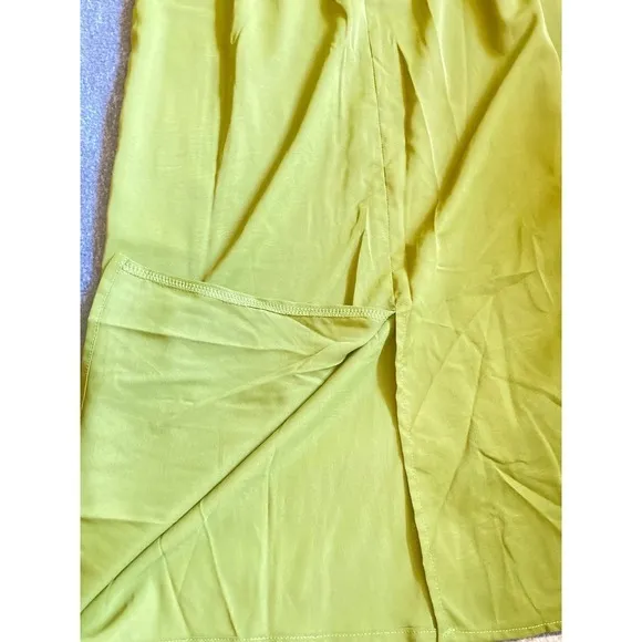 Mock Neck Midi Dress Womens Olive Green New Pleated Puff‎ Sleeve Slit - Image 6