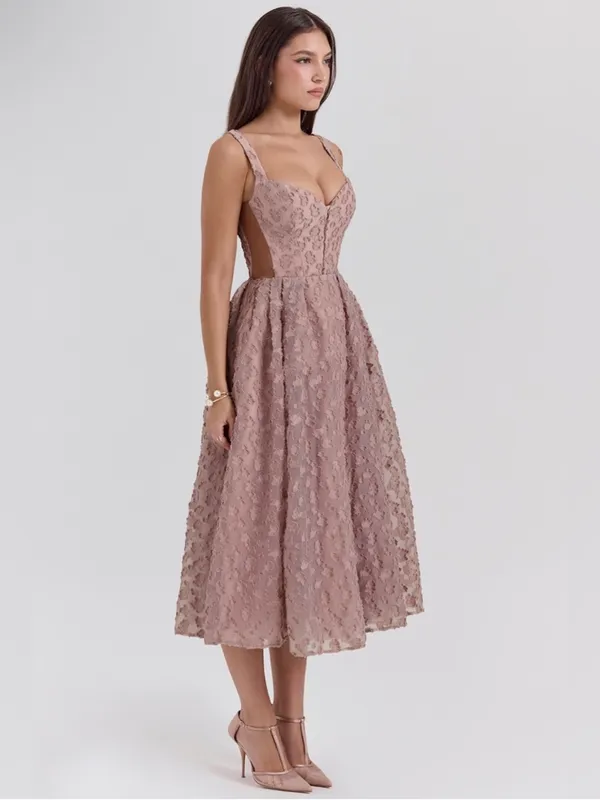 House of CB Lovely French Rose Jacquard Sweetheart Neckline Midi Dress M - Image 6