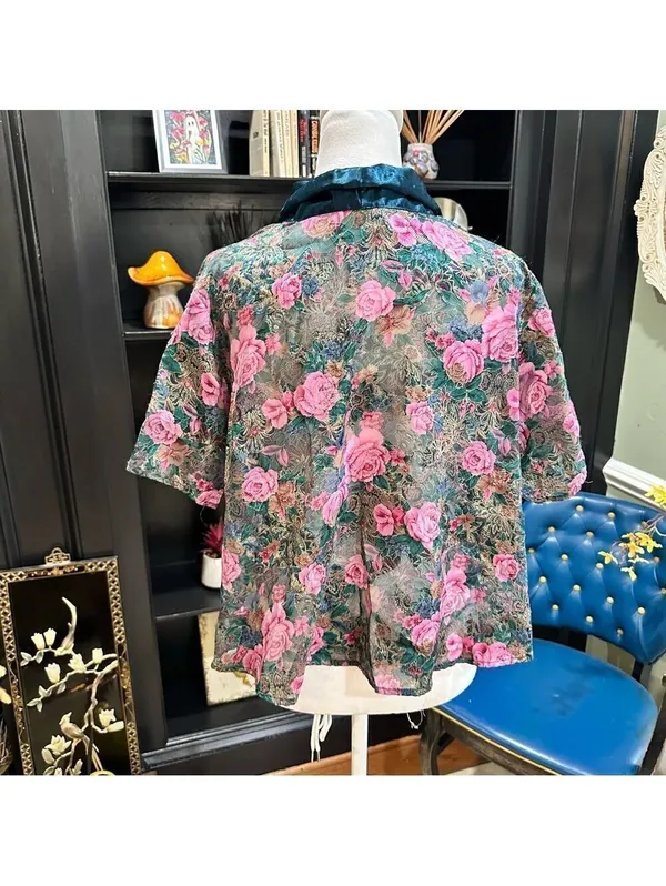 Victoria's Secret Gold Label Green Sheer Rose Top Size Small - Image 10