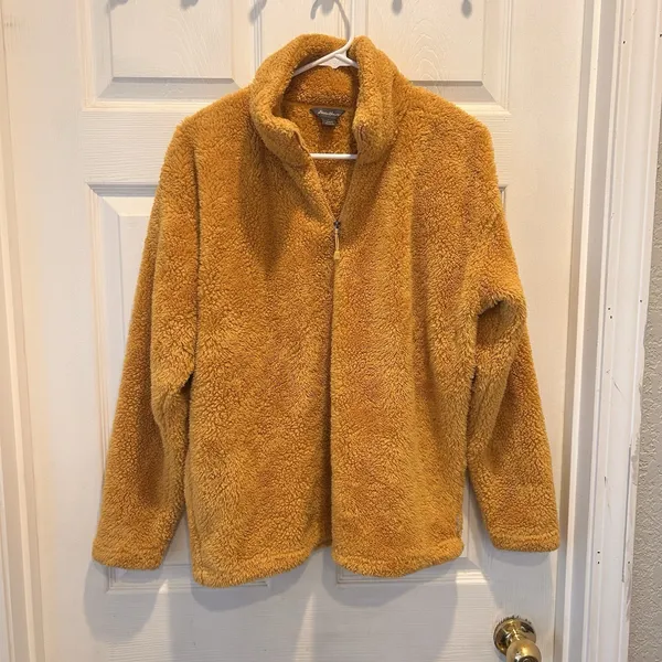 Eddie Bauer Womens Mustard Yellow Sherpa Fleece Quarter Zip Pullover L Gorpcore - Image 5